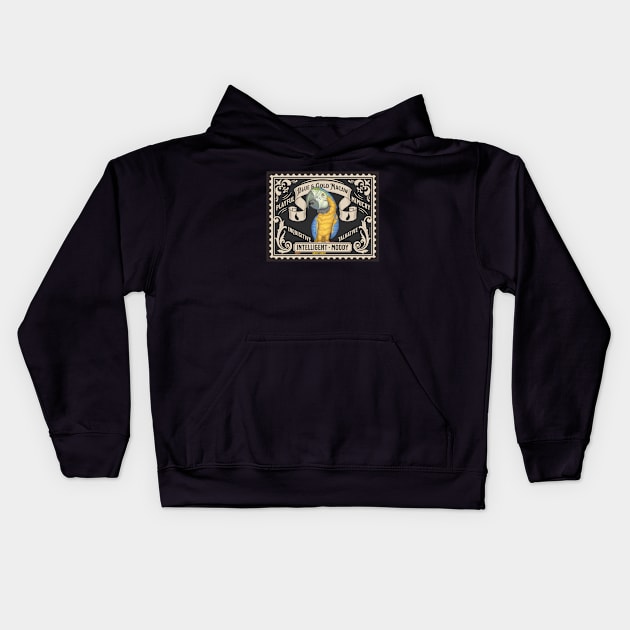 Beautiful African Blue & Gold Macaw on classic stamp Kids Hoodie by Danny Gordon Art